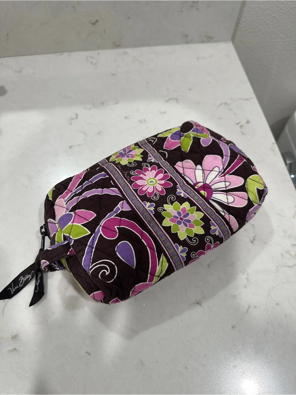 Vera Bradley Purple Floral Quilted Cosmetic Pouch in Purple Punch Pattern